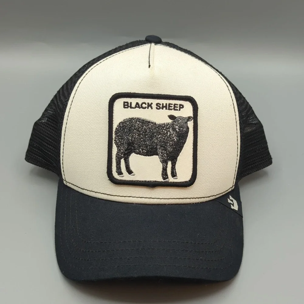 Goorin Bros Black Sheep The Farm White Black Mesh Back Trucker Snapback Hat Cap